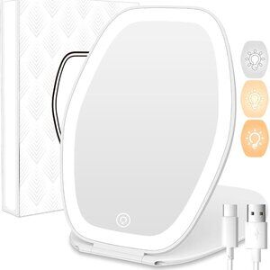 Travel Makeup Mirror with Light: 3 Color Lighting Portable Mirror with Touch Scr